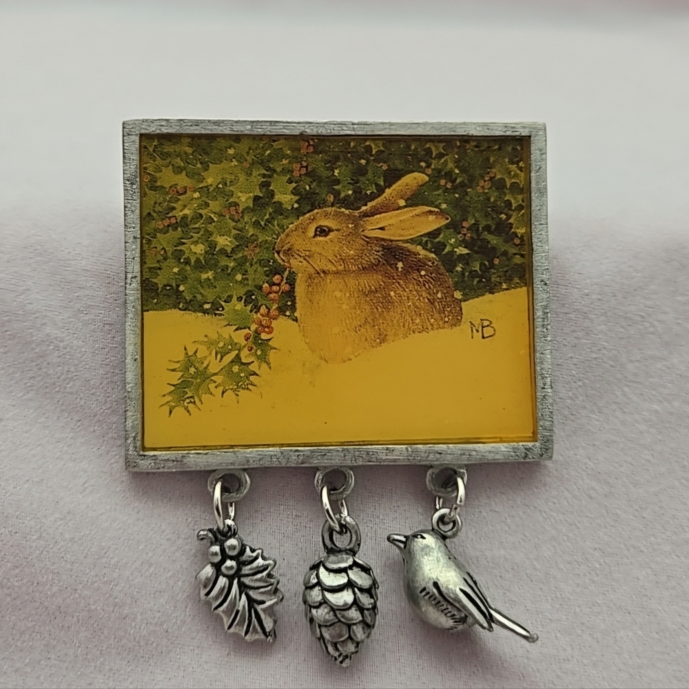 MB Silver and Yellow Rabbit Brooch